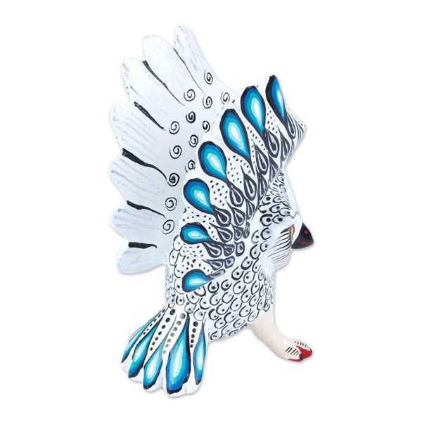 Alternate image for Blue Tipped White and Black Owl Alebrije Figure from Oaxaca Frosty Owl