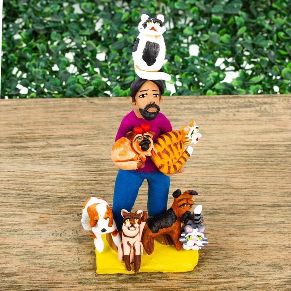 Hand Crafted Animal Lover Ceramic Sculpture 'Pet Lover'