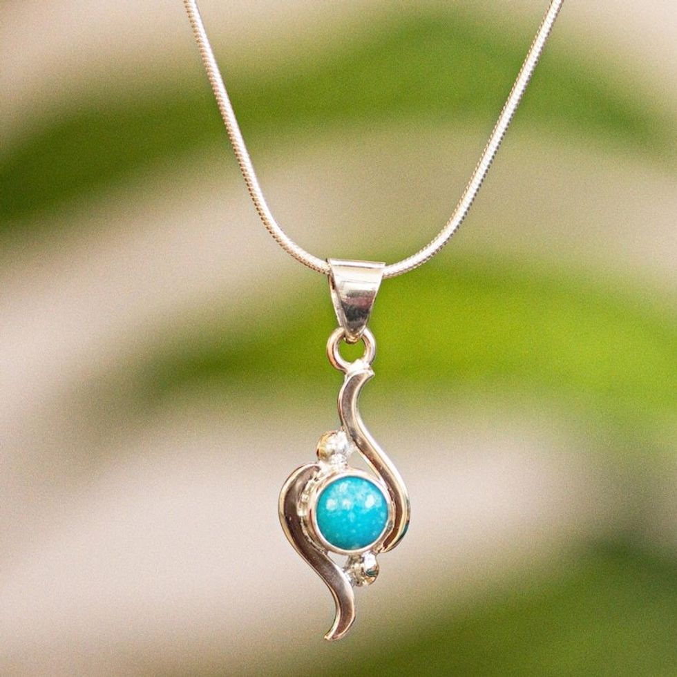 Taxco Silver and Turquoise Pendant Necklace from Mexico 'Flux'