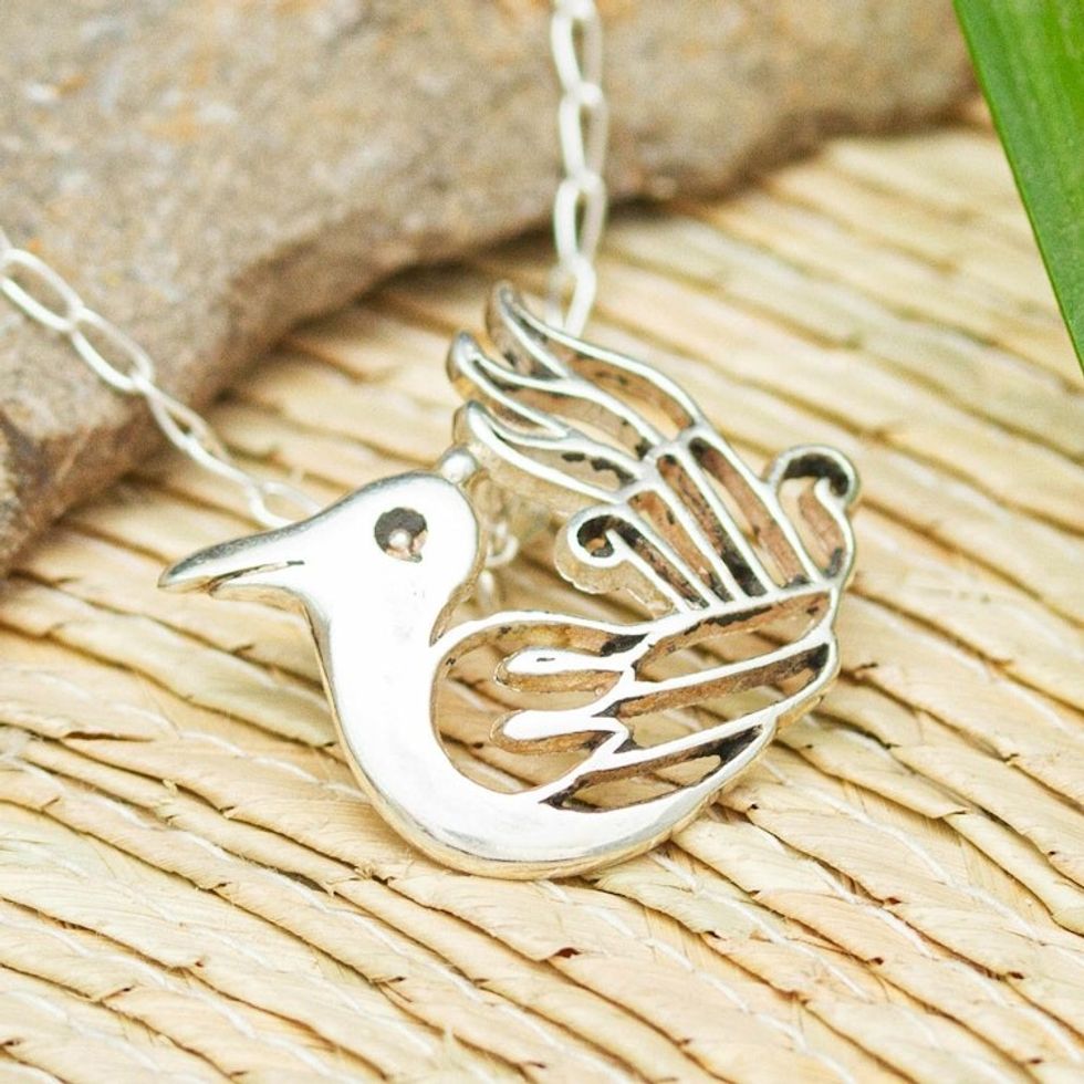 Aztec Hummingbird Sterling Silver Pendant Necklace 'Huitzitzilin'