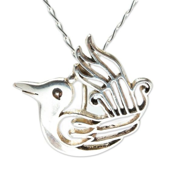 Alternate image for Aztec Hummingbird Sterling Silver Pendant Necklace Huitzitzilin
