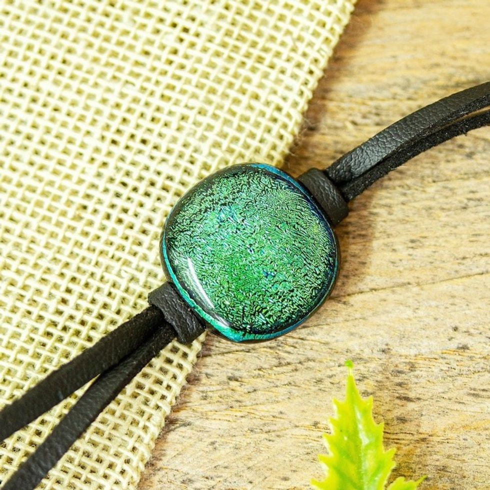 Green Dichroic Glass Bracelet 'Ethereal Emerald'