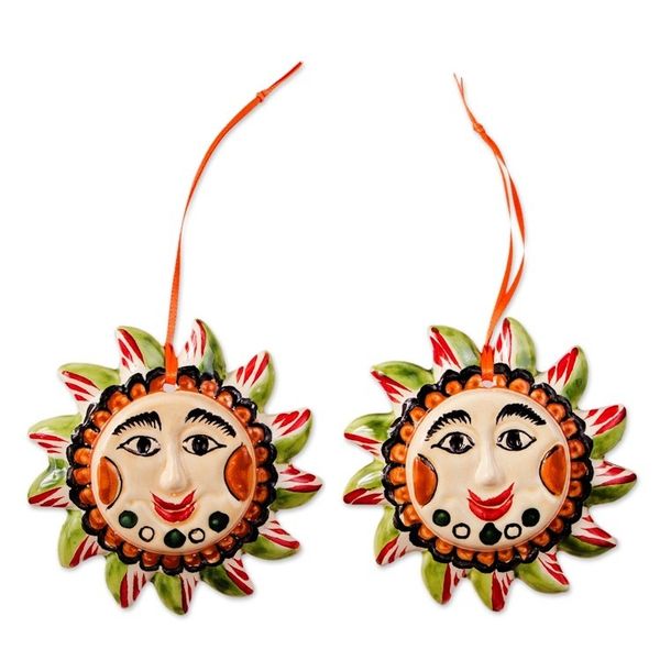Alternate image for Maiolica Ceramic Sun Ornaments from Mexico Pair Cheery Suns