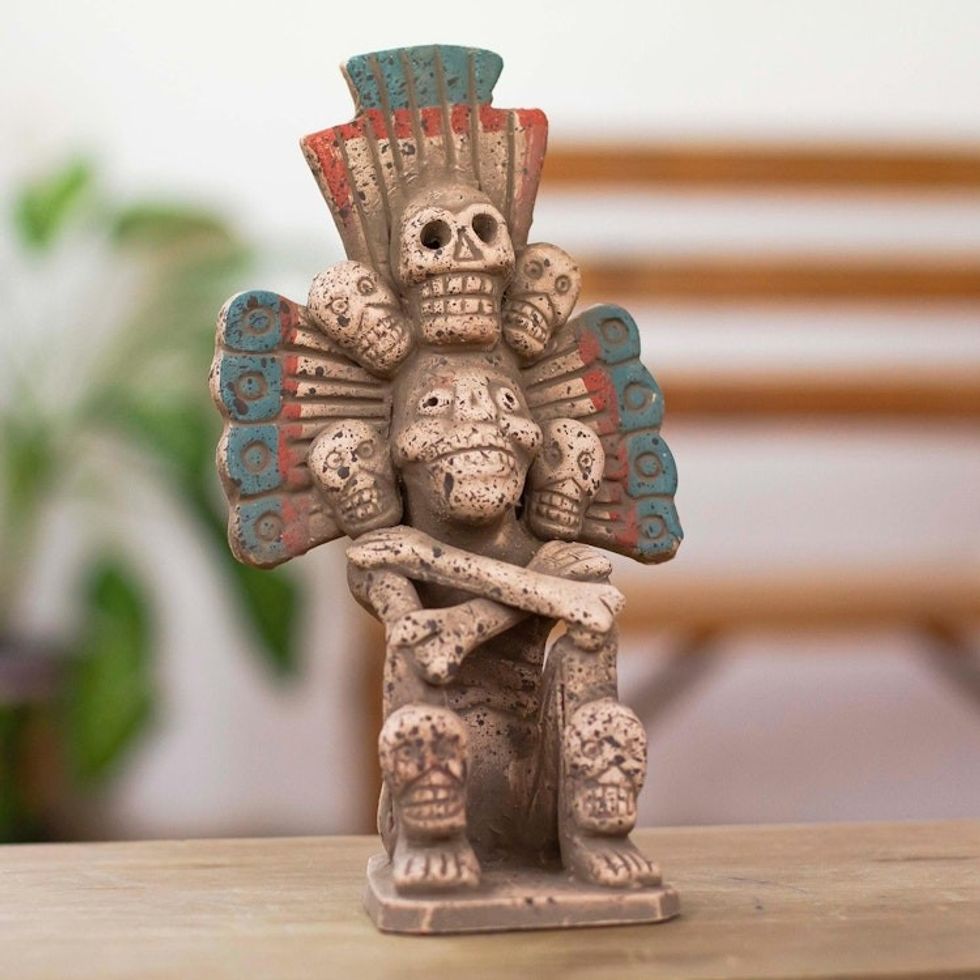 Aztec Archaeology Ceramic God of the Underworld Sculpture 'Mixtec God of the Underworld'