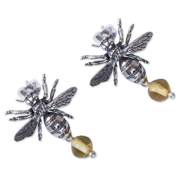 Alternate image for Bee-Themed Amber Dangle Earrings from Mexico Worker Bees