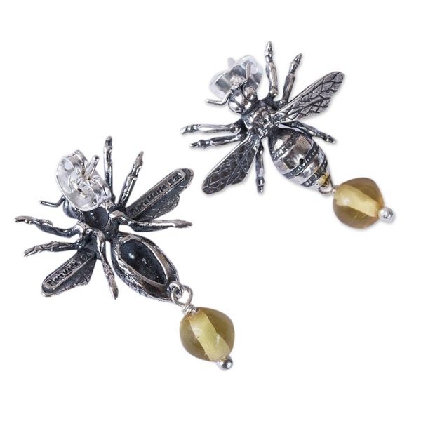 Alternate image for Bee-Themed Amber Dangle Earrings from Mexico Worker Bees