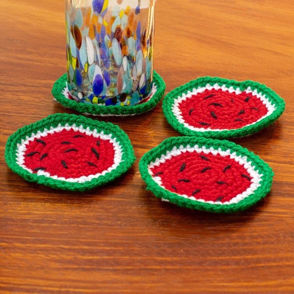 Artisan Crafted Watermelon Coasters Set of 4 'Luscious Watermelon'