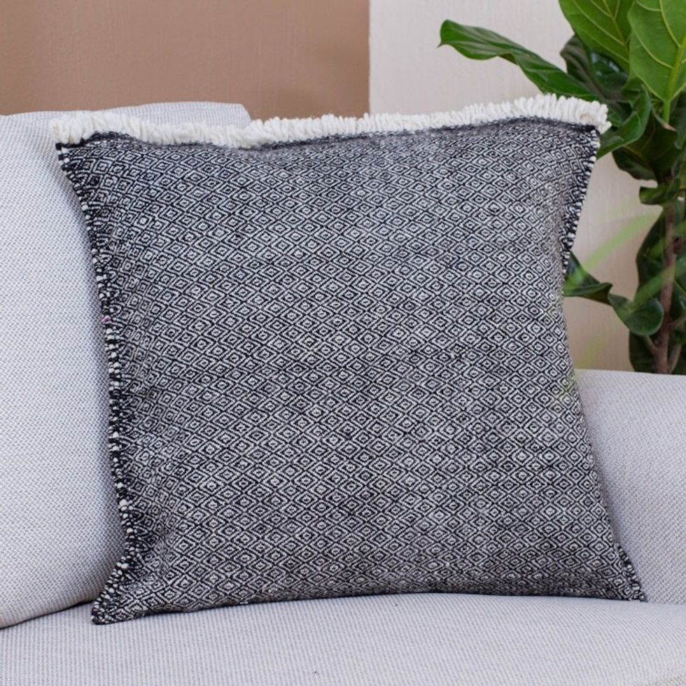 All Wool Black and Oatmeal Cushion Cover 'Black Diamond'