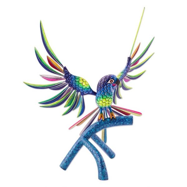 Alternate image for Handmade Blue Parrot Alebrije Sculpture from Mexico Perky Blue Parrot