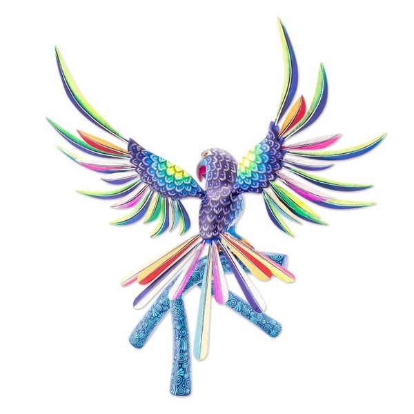 Alternate image for Handmade Blue Parrot Alebrije Sculpture from Mexico Perky Blue Parrot