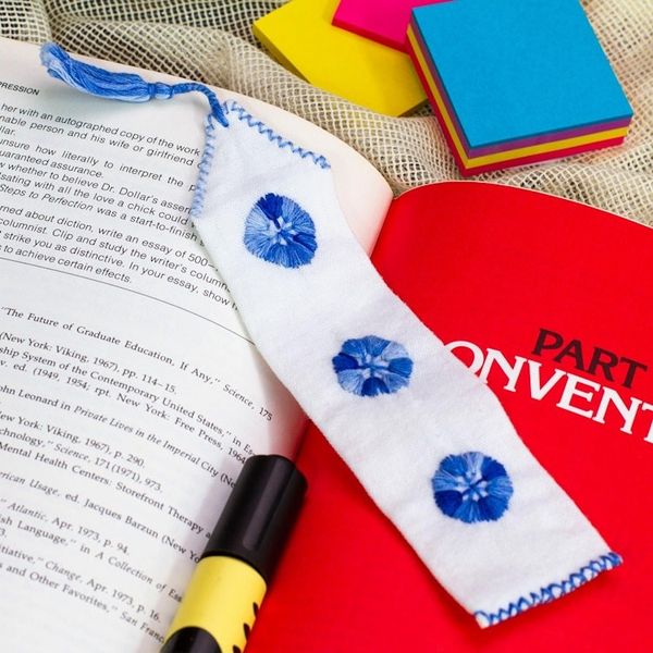 Alternate image for Handwoven White Cotton Bookmark with Blue Embroidery San Cristobal Skies