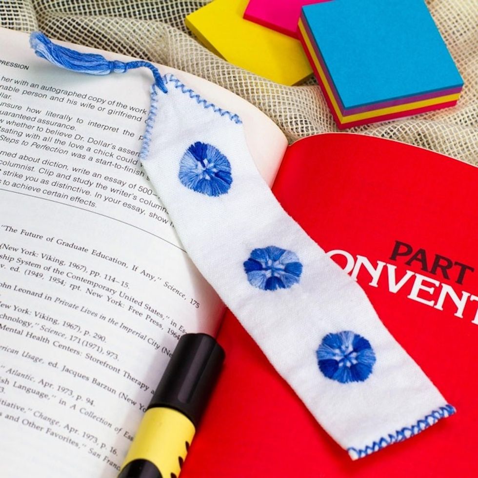 Handwoven White Cotton Bookmark with Blue Embroidery 'San Cristobal Skies'