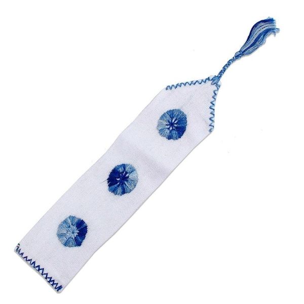 Alternate image for Handwoven White Cotton Bookmark with Blue Embroidery San Cristobal Skies