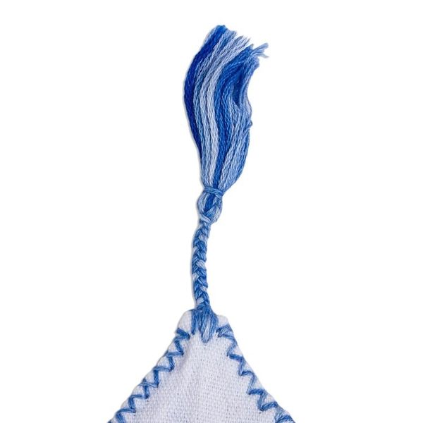 Alternate image for Handwoven White Cotton Bookmark with Blue Embroidery San Cristobal Skies