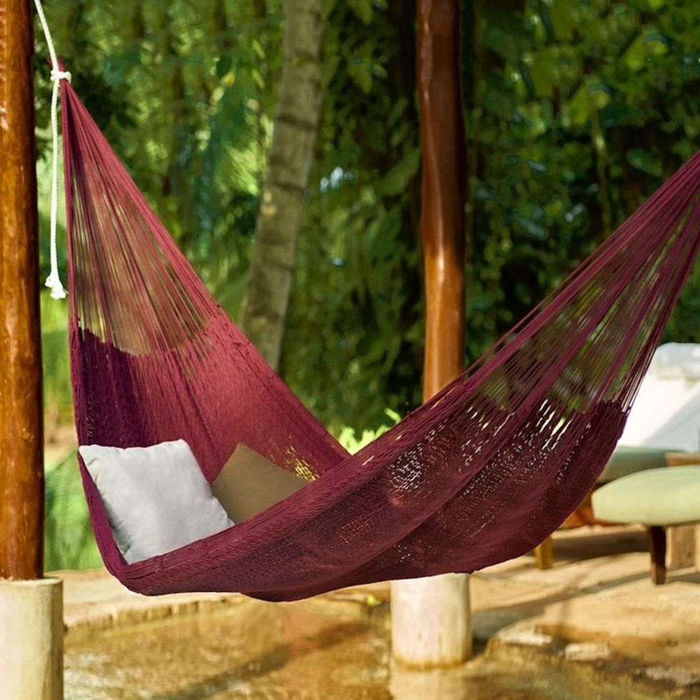 Maya Style Cotton Rope Hammock Double 'Uxmal Mulberry'