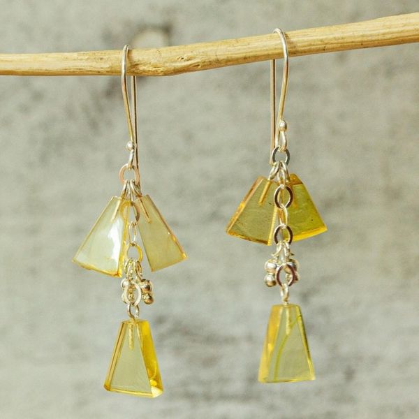 Alternate image for 925 Sterling Silver and Amber Dangle Earrings from Mexico Golden Legends
