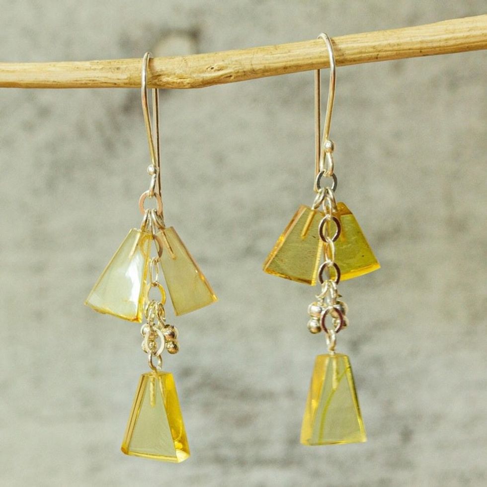 925 Sterling Silver and Amber Dangle Earrings from Mexico 'Golden Legends'