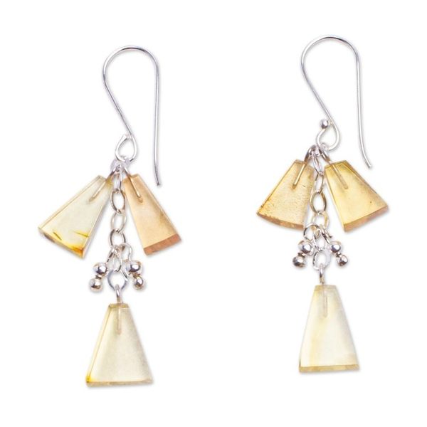 Alternate image for 925 Sterling Silver and Amber Dangle Earrings from Mexico Golden Legends