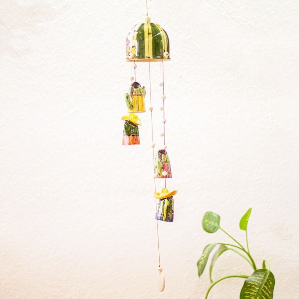 Cactus-Themed Handmade Ceramic Wind Chime 'Cactus Family'