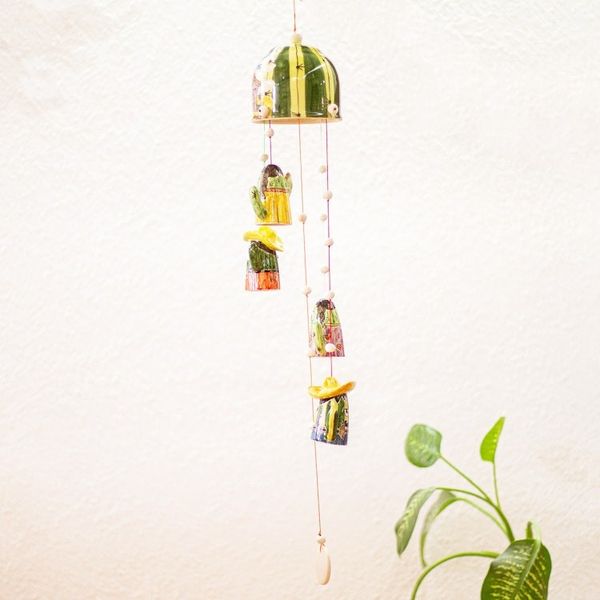 Alternate image for Cactus-Themed Handmade Ceramic Wind Chime Cactus Family