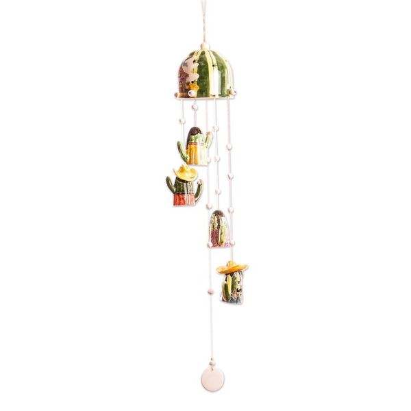 Alternate image for Cactus-Themed Handmade Ceramic Wind Chime Cactus Family