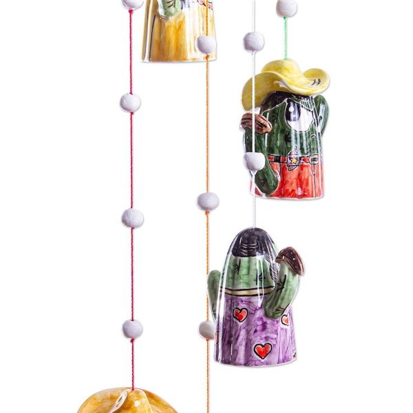 Alternate image for Cactus-Themed Handmade Ceramic Wind Chime Cactus Family