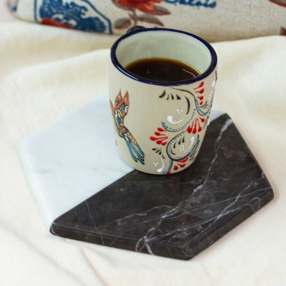 Artisan Crafted Marble Cheese Board in Black and White 'Opposites Attract'