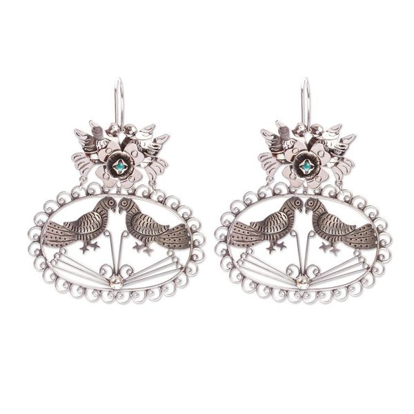 Alternate image for Mexico Antique Style Sterling Silver and Turquoise Earrings Love Doves