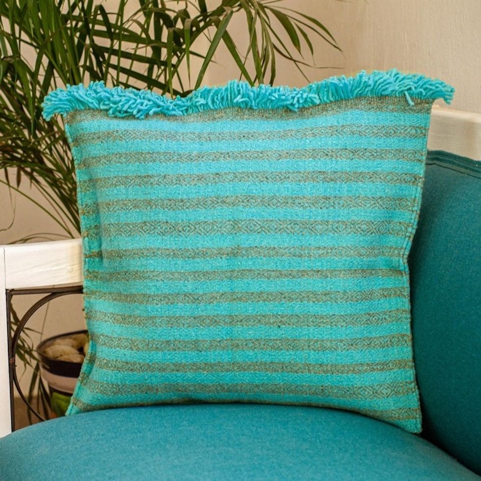 Sea Green and Grey Wool Cushion Cover 'Oaxacan Jade'