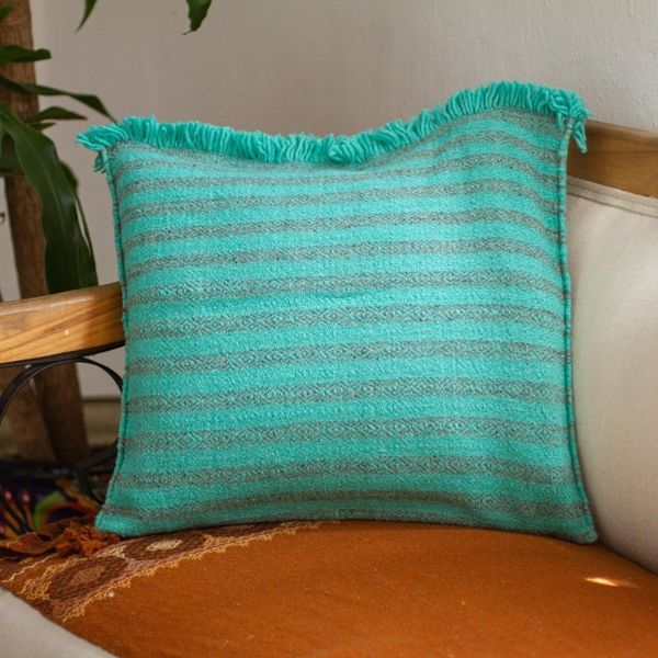 Alternate image for Sea Green and Grey Wool Cushion Cover Oaxacan Jade
