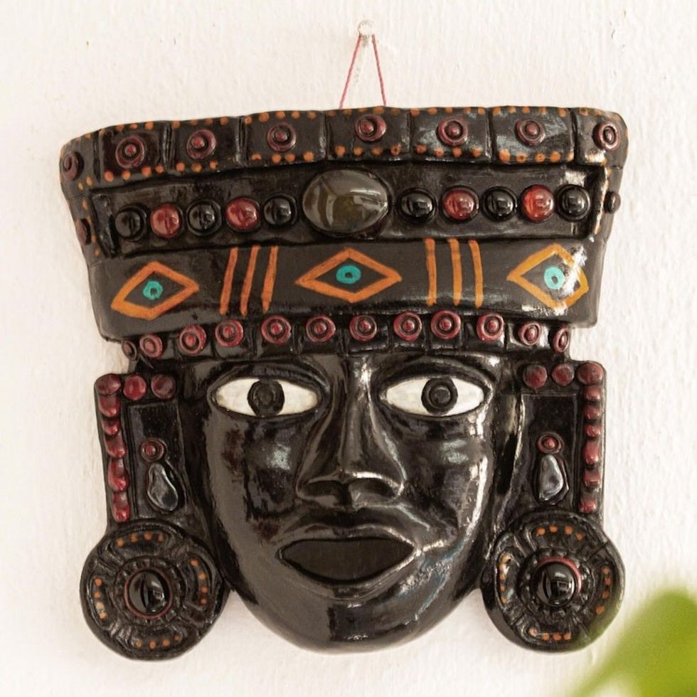 Gem-Encrusted Ceramic Mask 'Ancient Teotihuacan'