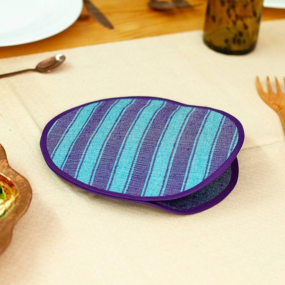 Backstrap Handwoven Mint and Blue Cotton Tortilla Warmer 'Cool Harmony'