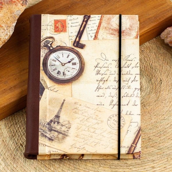 Alternate image for Recycled Paper Handmade Journal with Travel Motifs Time Flies