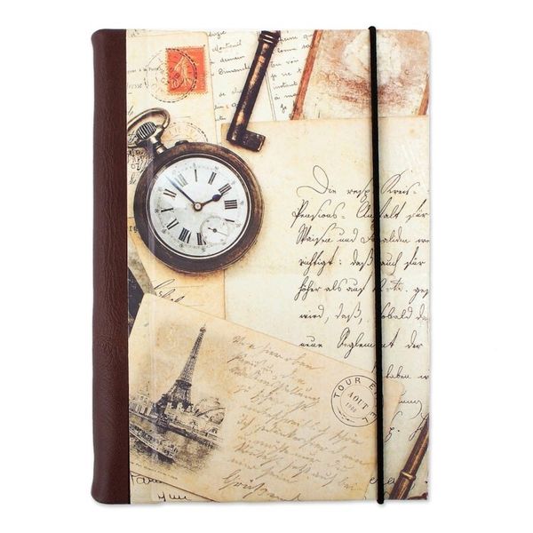 Alternate image for Recycled Paper Handmade Journal with Travel Motifs Time Flies