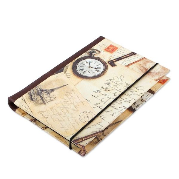 Alternate image for Recycled Paper Handmade Journal with Travel Motifs Time Flies