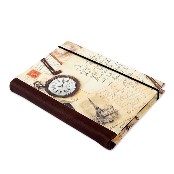 Alternate image for Recycled Paper Handmade Journal with Travel Motifs Time Flies