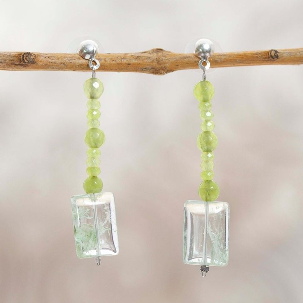 Artisan Crafted Quartz and Agate Earrings 'Sea Moss'