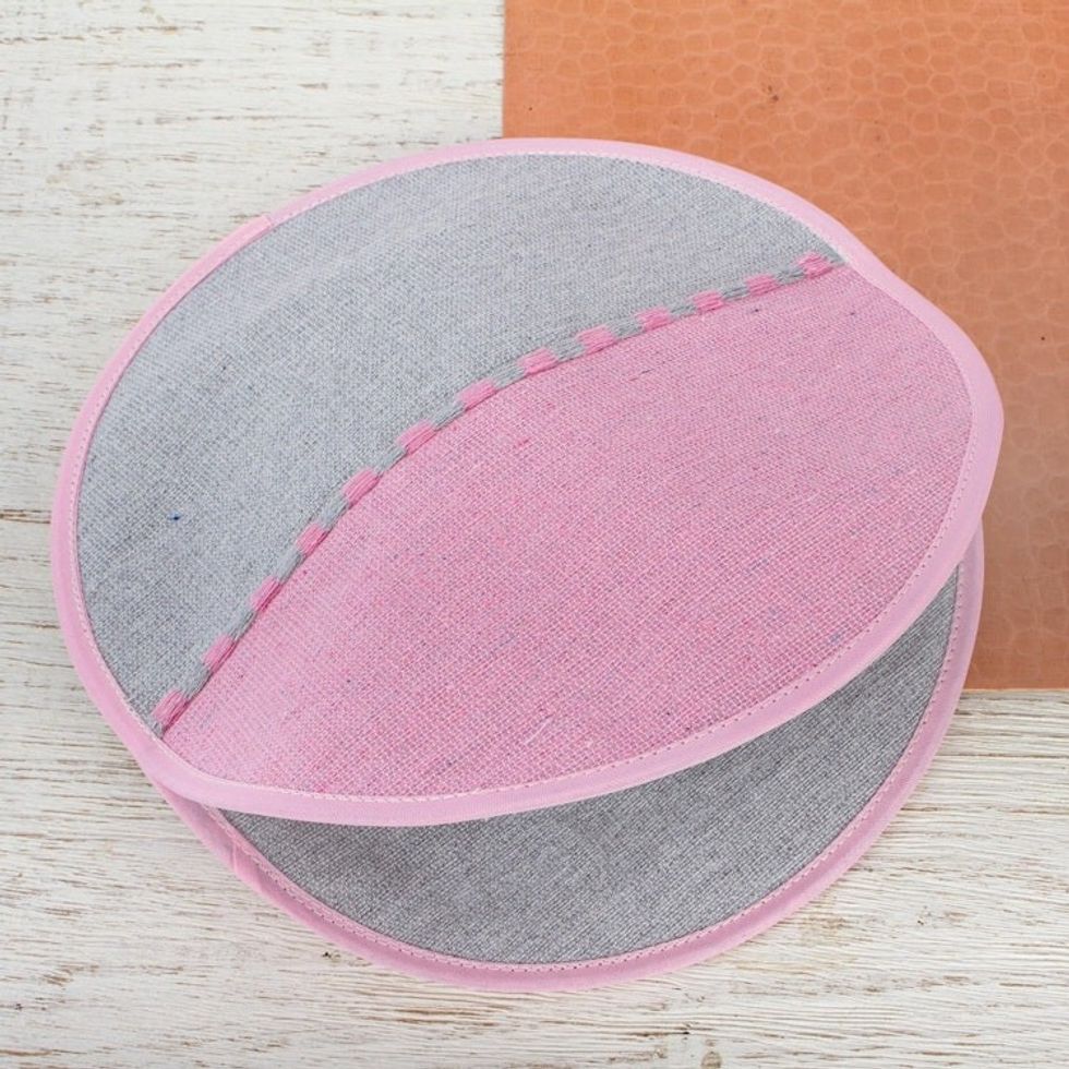 Hand Woven Pink and Grey Cotton Tortilla Holder 'Oaxacan Rose'