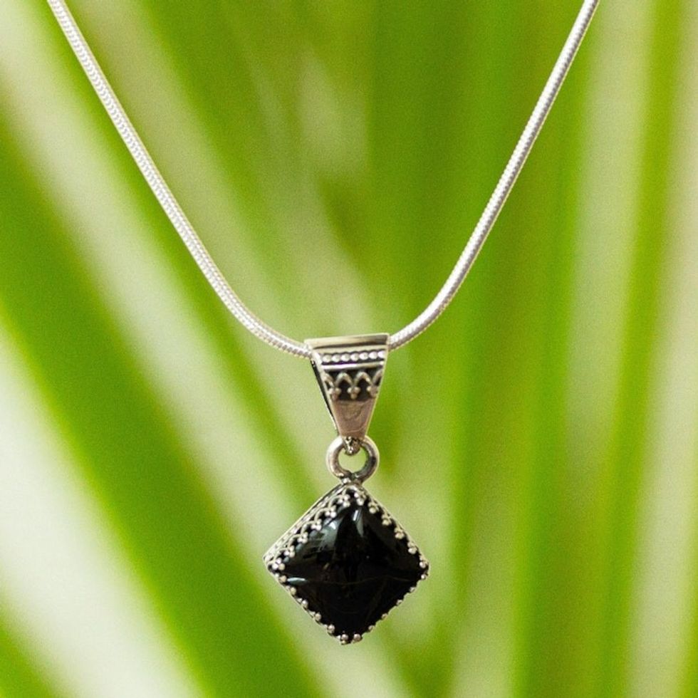 Taxco Silver and Obsidian Pendant Necklace from Mexico 'Black Splendor'