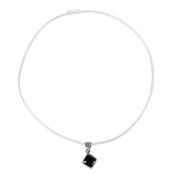 Alternate image for Taxco Silver and Obsidian Pendant Necklace from Mexico Black Splendor