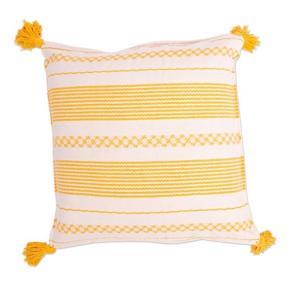 Alternate image for White and Yellow Hand Loomed Cushion Cover Millenary Marigold