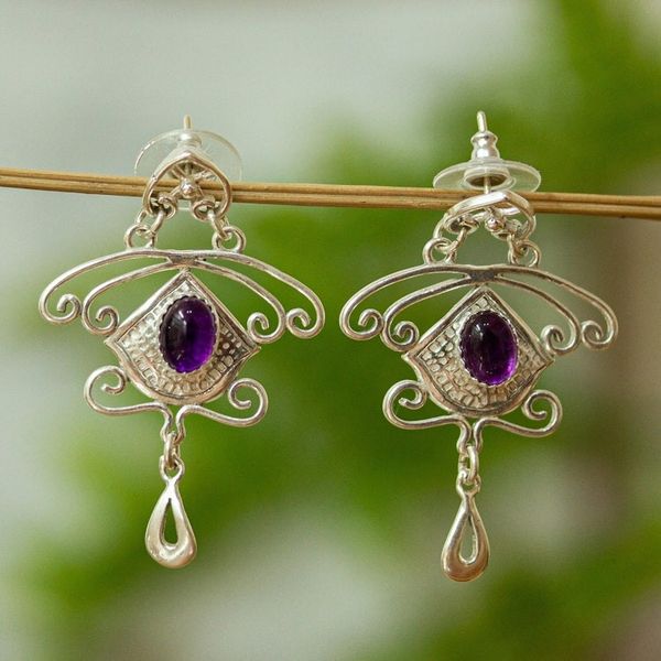 Alternate image for Amethyst and Sterling Silver Dangle Earrings from Mexico Wondrous Desire