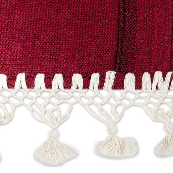 Alternate image for Zapotec Handwoven Burgundy and Ivory Cotton Table Runner Burgundy Zapotec Tradition