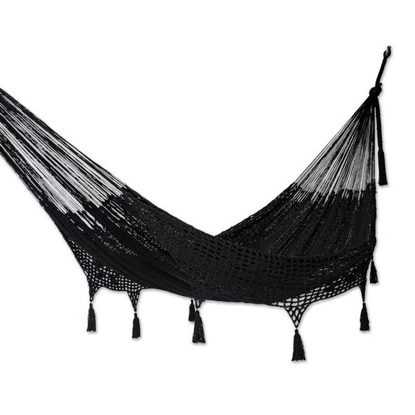 Alternate image for Black Hammock with Macrame Panels Double Mirage in Black