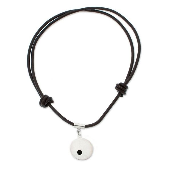 Alternate image for 950 Silver Pendant on Leather Adjustable Cord from Mexico Cosmos