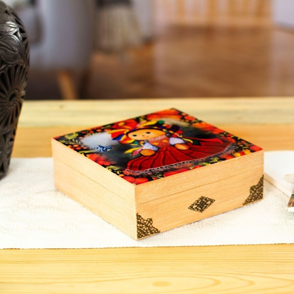 Oaxacan Motif Decoupage Jewelry Box 'My Maria'