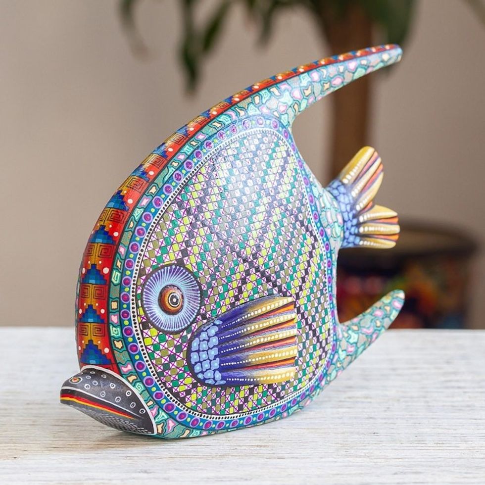 12-inch Hand Carved and Painted Alebrije Fish Sculpture 'Zapotec Fish'