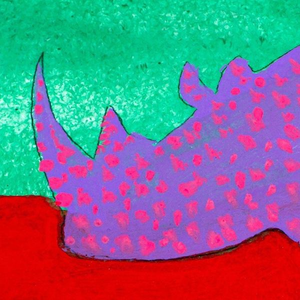Alternate image for Oil and Acrylic on Wood with Rhinoceros Under the Moon Blue Moon