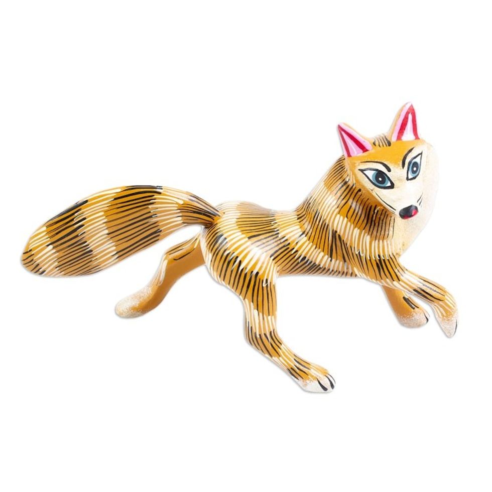 Hand-Painted Wood Alebrije 'Golden Fox'