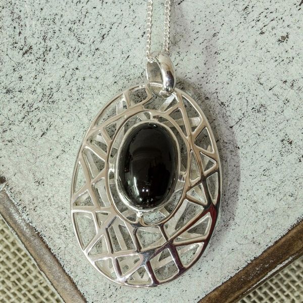 Alternate image for Modernist Silver and Obsidian Pendant Necklace from Mexico Lunar Obsidian
